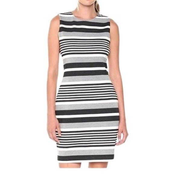 Calvin Klein Sleeveless Round Neck Gray Horizontal Striped Knit Dress Size 14 - Picture 1 of 7